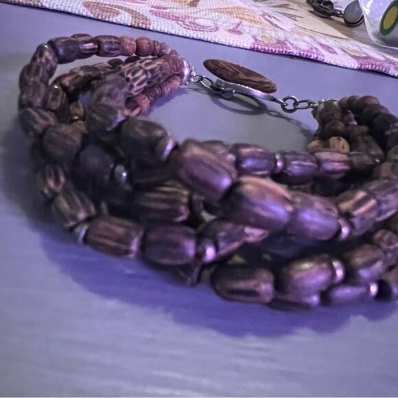 Silpada 925 Sterling Silver Palm Wood Beaded Multi Strand Toggle Bracelet - Picture 6 of 10